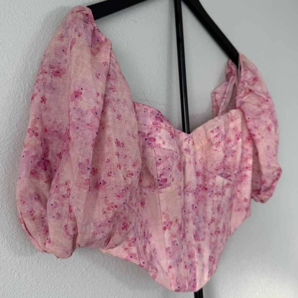 REVOLVE Bardot Corset Top Pink Floral Bustier Fitted Romantic Women Size L - Picture 12 of 16